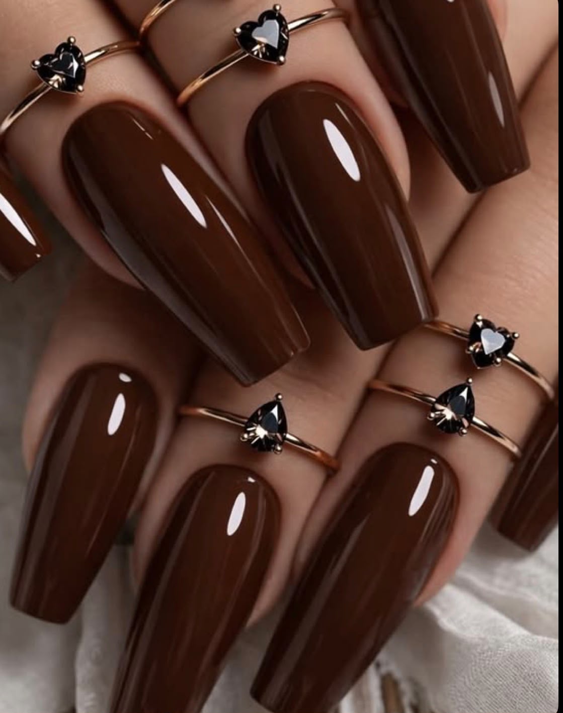 Gel X Press On Glossy Brown Nails - long coffin shape