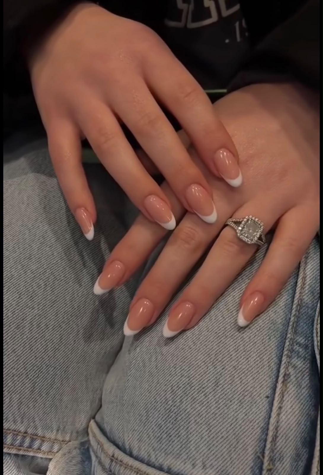Gel X Press On Classic French Tip Nails - nude base with white tip almond shape