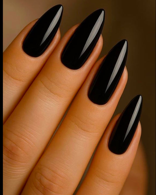 Gel X Press On Glossy Black Nails - oval shape