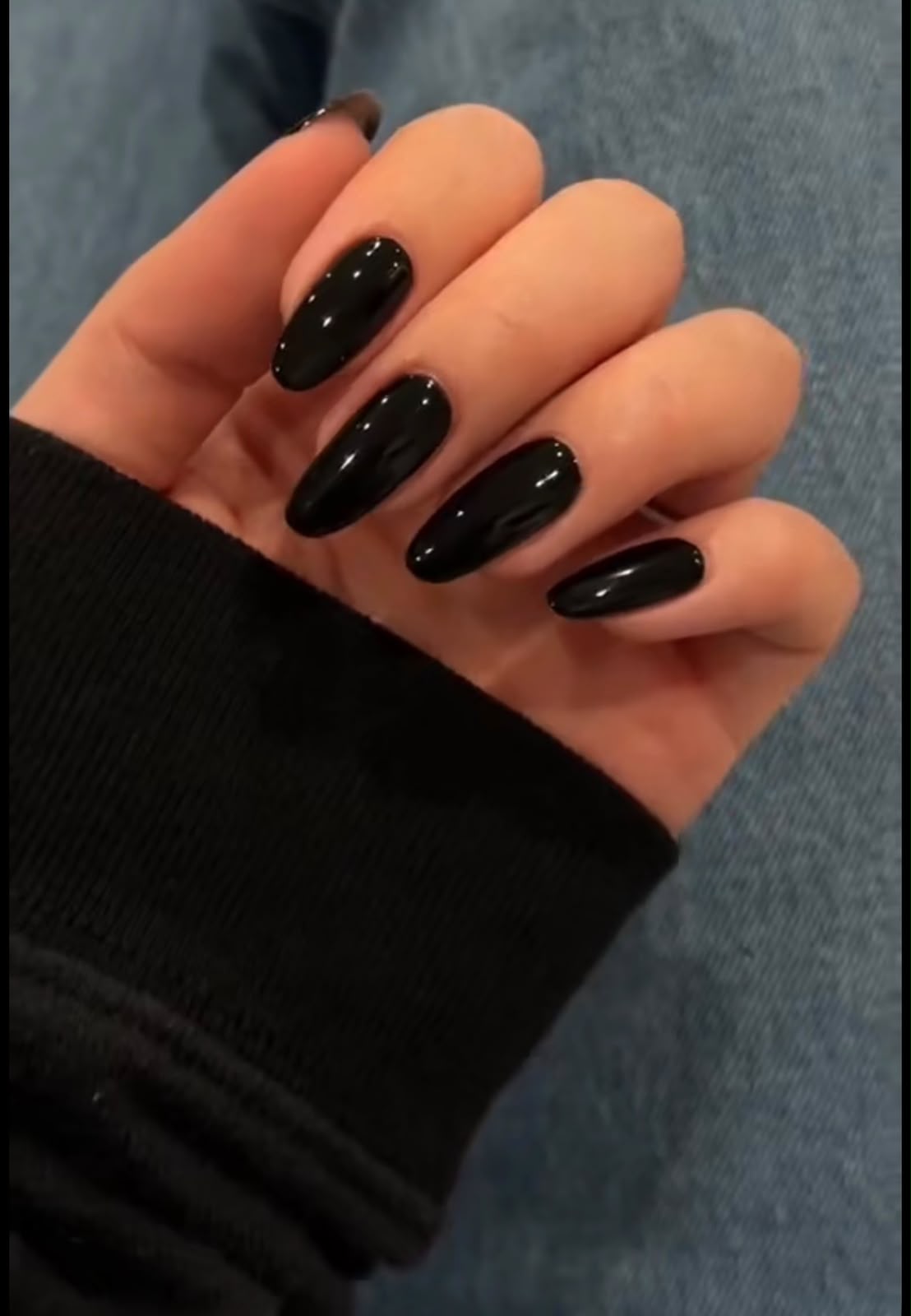 Gel X Press On Glossy Black Nails - almond shape