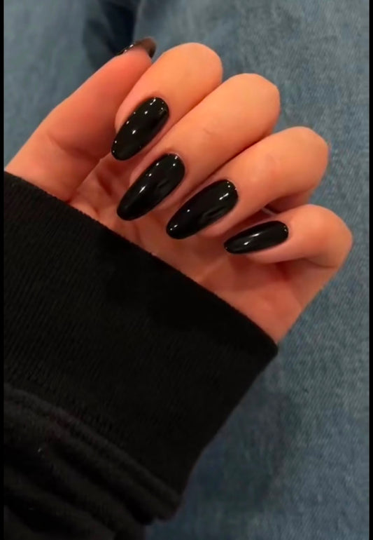 Gel X Press On Glossy Black Nails - almond shape