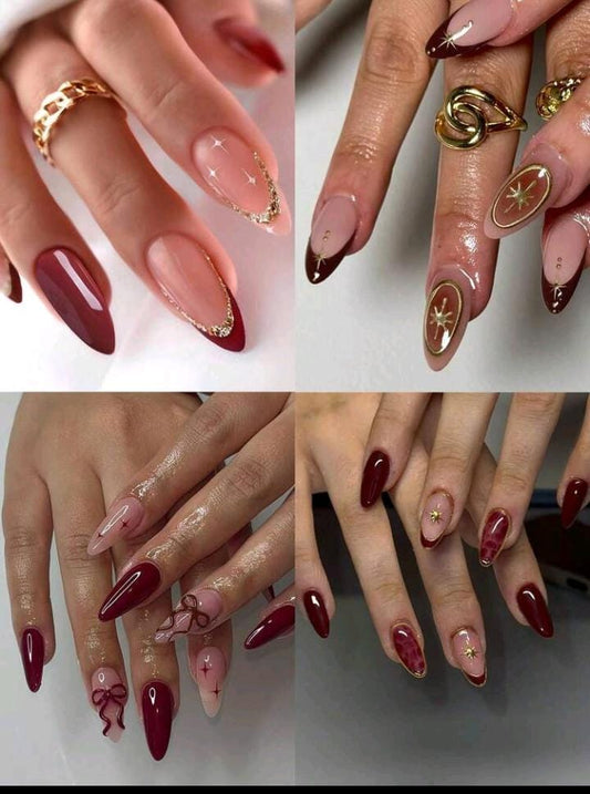 96pcs 3D Bow-Knot Gel Nail Stickers Wine Red French Manicure 4 Assorted Styles