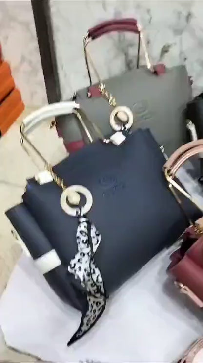Girls Maroon Rexine Handbag Set with Top Handle